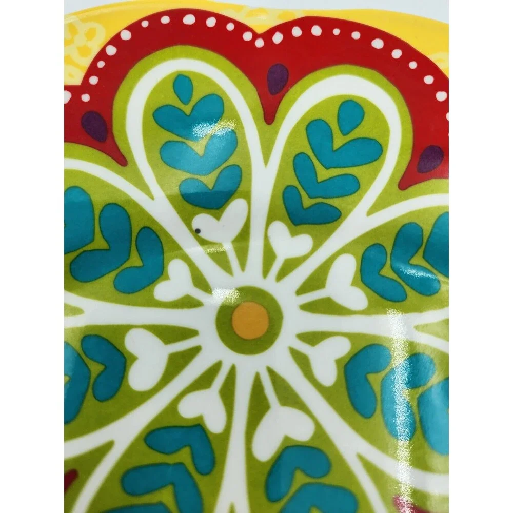 Pier 1 Sunny Floral melamine dinner Plates Set 4 Yellow bright colors flowers‎